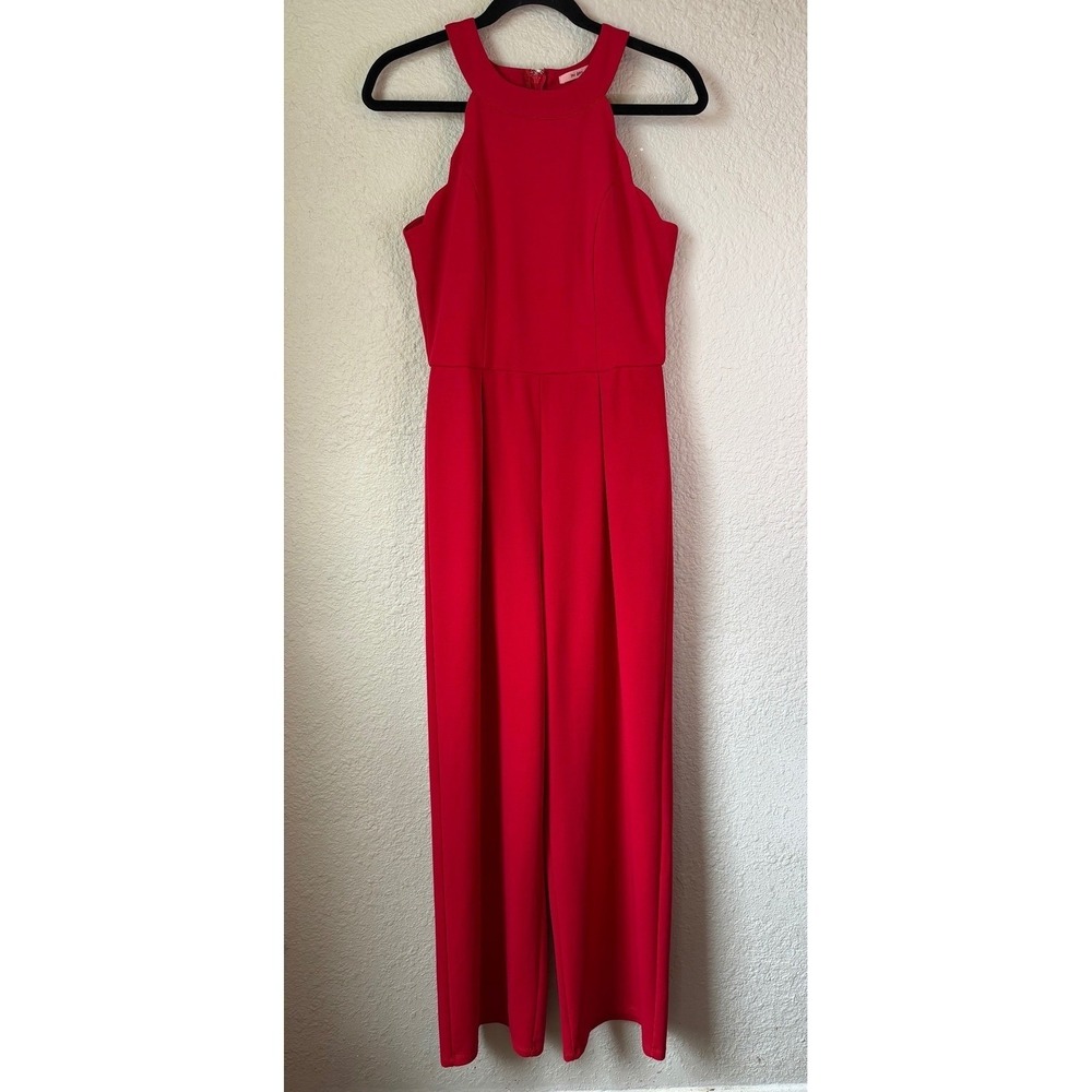 Red Halter Wide-Leg Jumpsuit - Picture 2 of 7